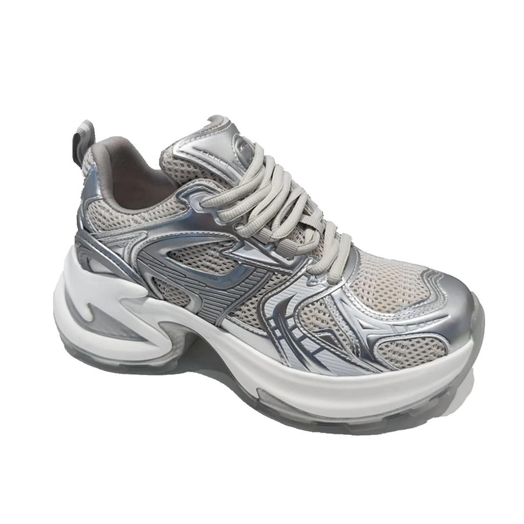 thick-soled silver shoes women's spring and summer new sports and leisure shoes