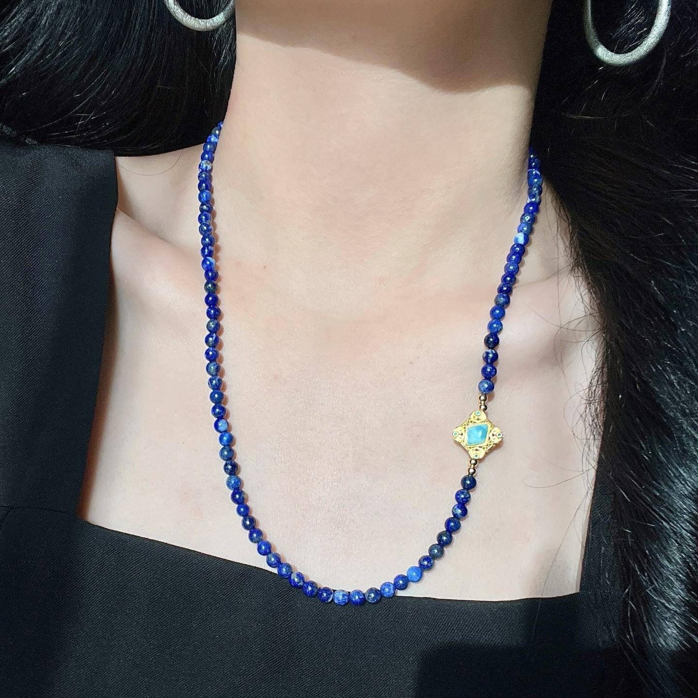 Natural Lapis Lazuli Design Necklace Collarbone Chain Sweater Chain