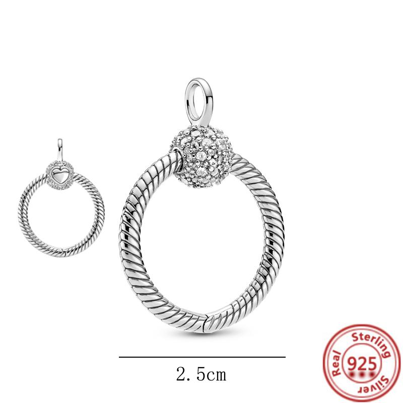 100% 925 Solid Silver O Heart Rose Gold CZ Pendant Dangle Charm Fit Original  Bracelet DIY Bead Jewelry Accessories