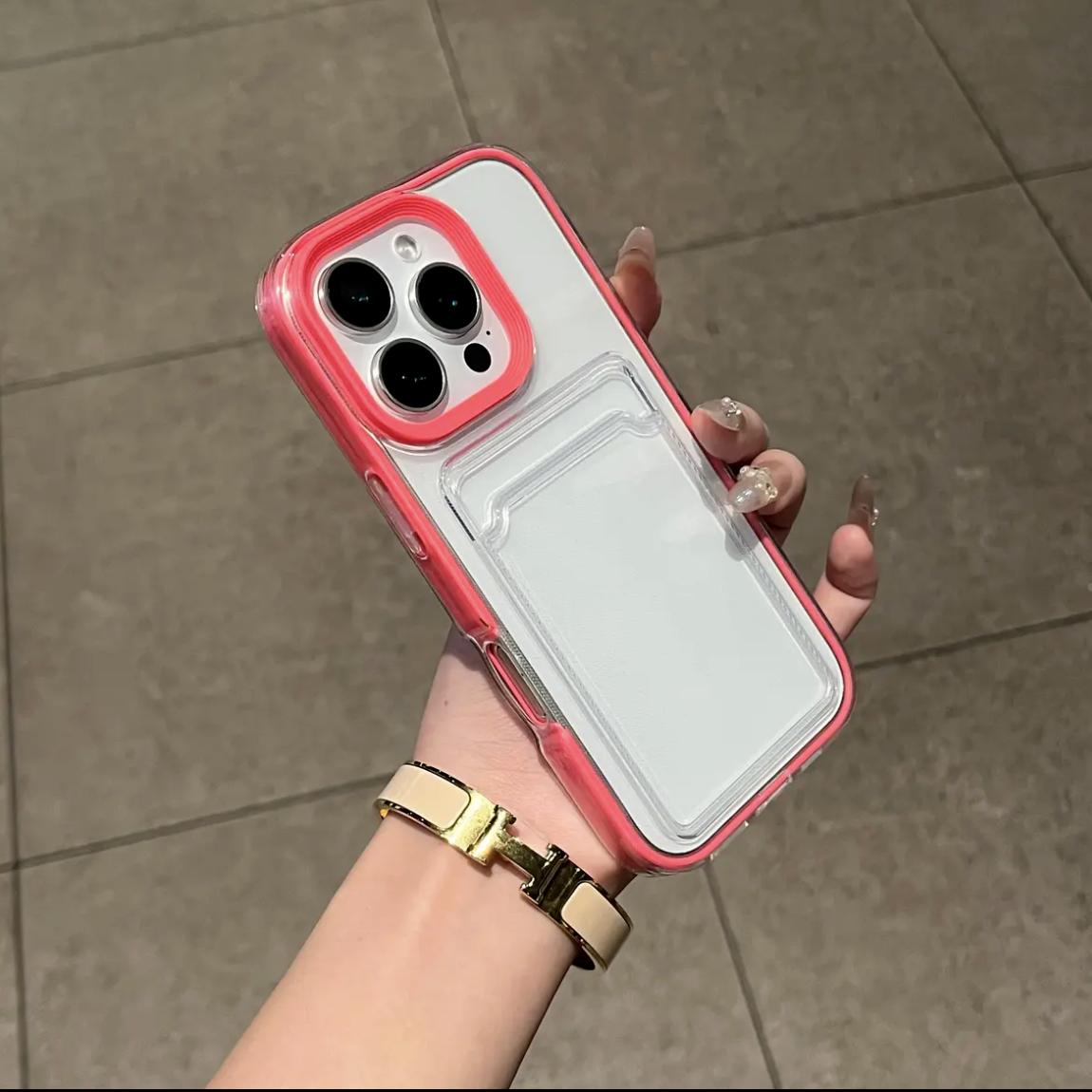 

Роскошная сумка для карт Прозрачный чехол для телефона Для iPhone 11 12 13 14 15 16 Pro Max Plus X Xs XR Прозрачный Ударопрочный Бампер Чехол For iPhone 16 Pro Max розы красного