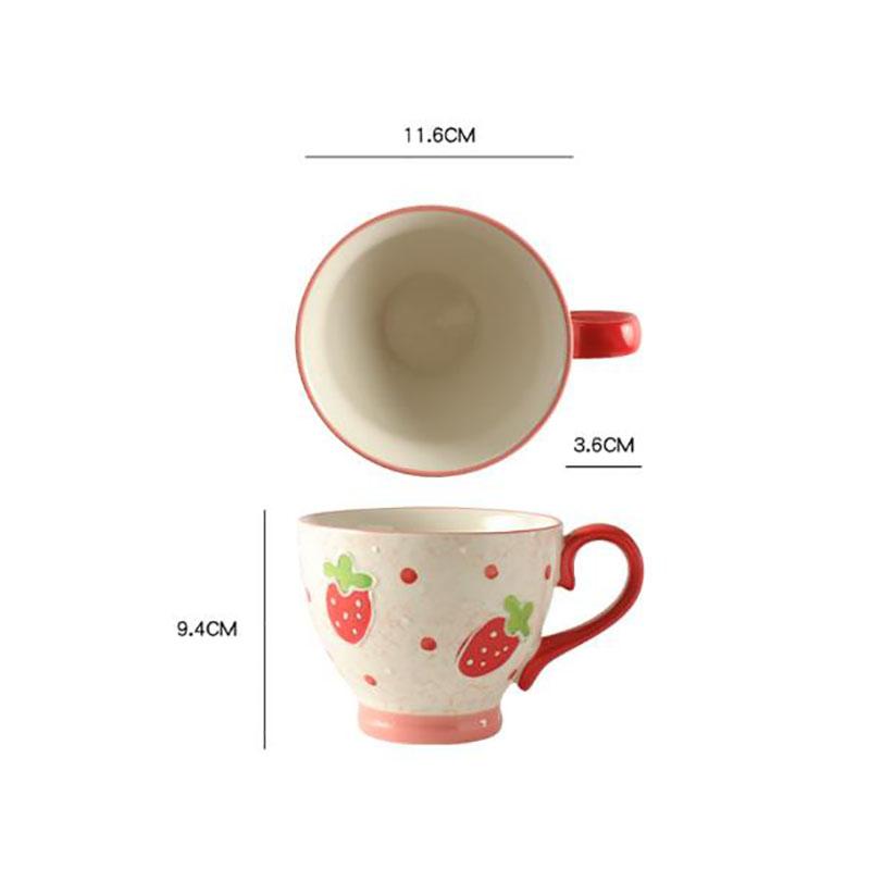 Ceramic Strawberry Cup Large Capacity Breakfast Milk Mug Creative Fruit Pattern Dessert Cup Afternoon Tea Flower Tea Coffee Mug