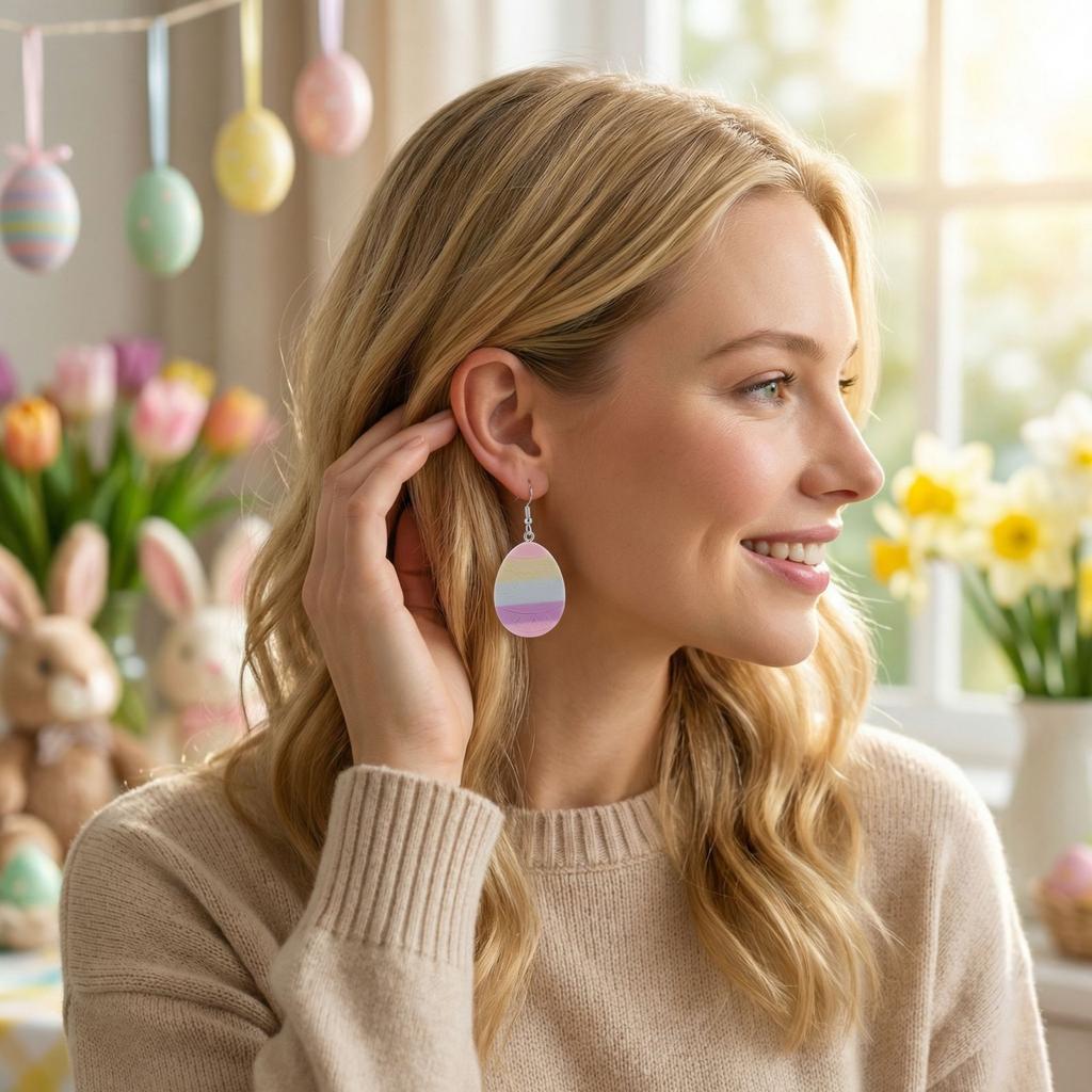 Easter Egg Dangle Earrings Lightweight Polymer Clay Handmade Drop Earrings with Hook Fastening Suitable for Daily Wear and Special Occasions