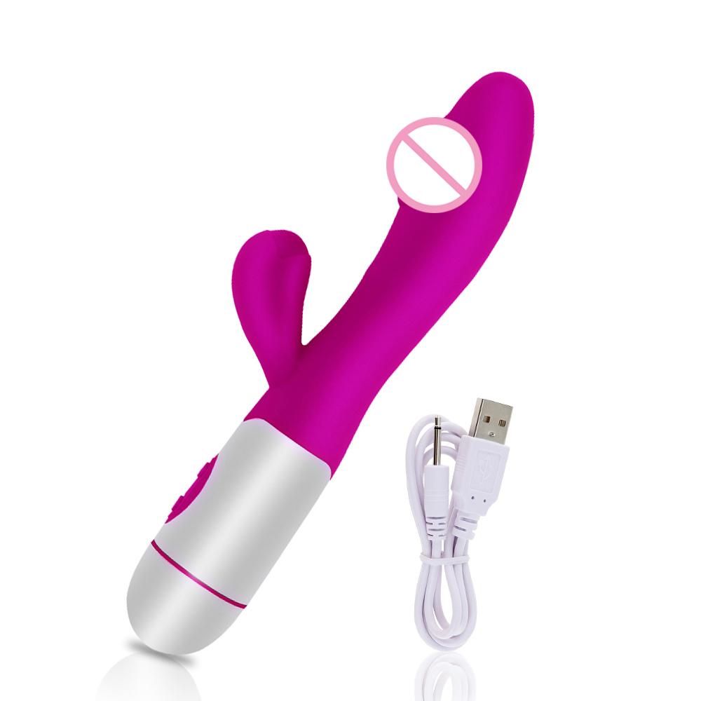 Rechargeable Dildo Rabbit Vibrator Dual Vibration G Spot Vagina Massager AV Stick Clitoris Sex Toys for Women Female Masturbator