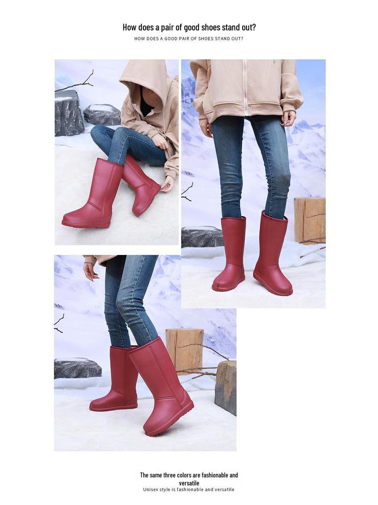 Women's Lightweight EVA Waterproof Non-Slip Cold-Proof Rain Boots with Velvet Lining