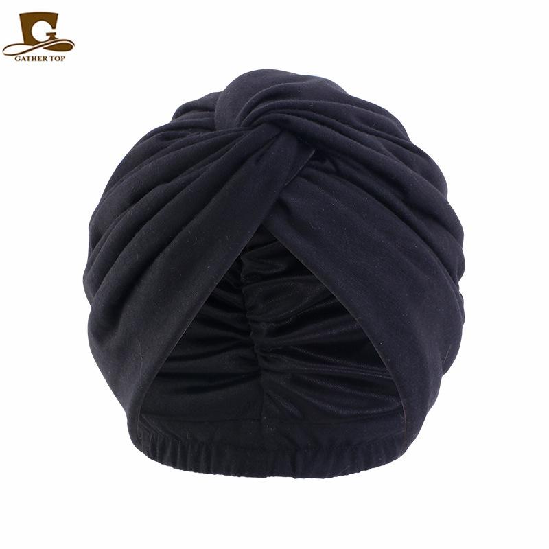Simulation silk lined headscarf cap, cross twist cap, solid color chemotherapy cap, nightcap, soft cloth cap JDTC