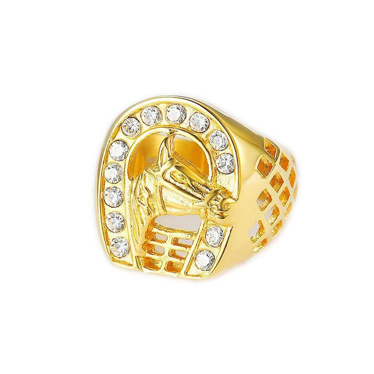 Europe, America, Accessories, Gold-plated Diamond Horse Head Men s Ring 2026 No. 7