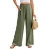 Damen Sommerhose aus Baumwollleinen mit weitem Bein, lässig, locker, Kordelzug, hohe Taille, Palazzo-Hose mit Taschen