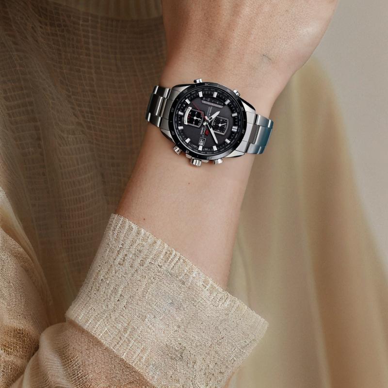 Casio EDIFICE 100 meters waterproof quartz movement stainless steel strap Japanese and Korean watch 43.1 men's watch black dial EQW-A1110DB-1A