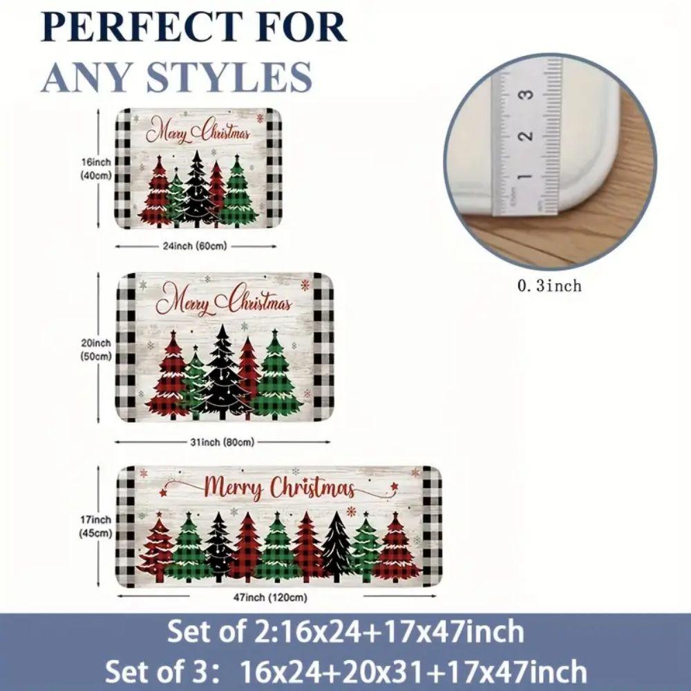 2/3pcs Christmas Kitchen Floor Mats Vintage Christmas Tree Hallway Rugs Soft Cozy Entrance Welcome Mat Home Decoration