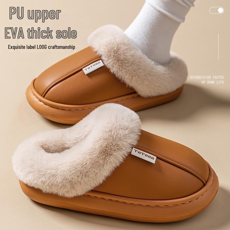 Women's & Men's Non-Slip Waterproof Cotton Slippers: Silent, Thick-Soled, Wear-Resistant Footwear for Home and Confinement Couples.