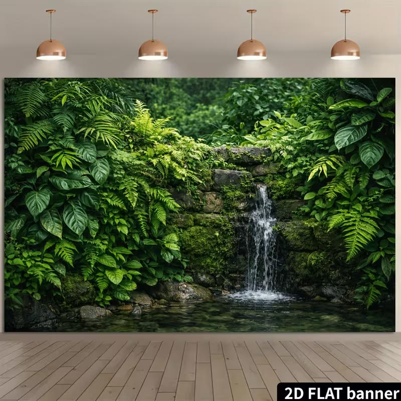 Vibrant Rainforest Waterfall Mural Photography Background