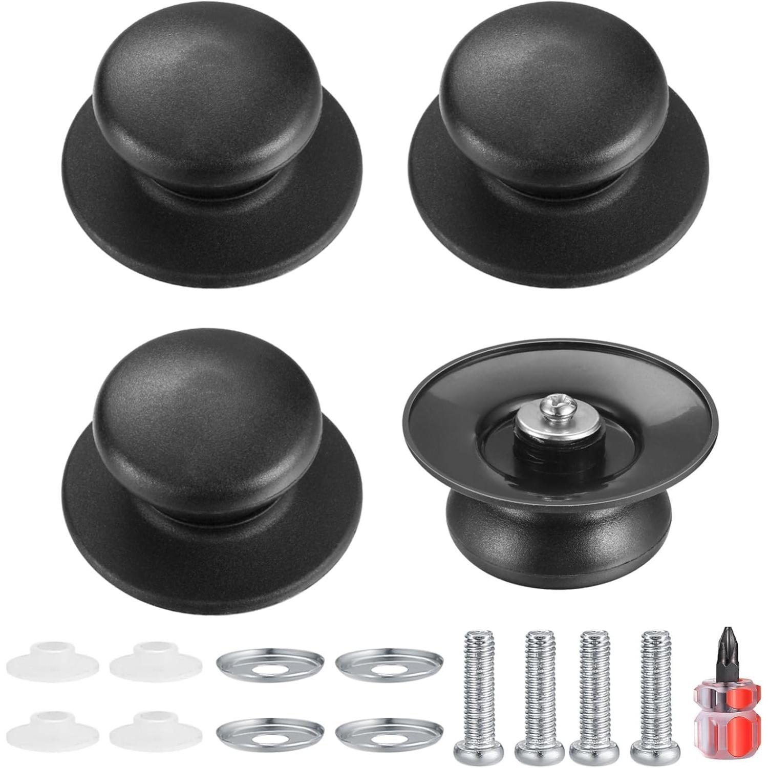 

4 Pcs Universal Pot Lid Knobs, Lid Handle Replacement, Pot Cover Knobs, Universal Kitchen Bakelite Top Replacement for Casserole Glass Handles(Black) 4-Pack