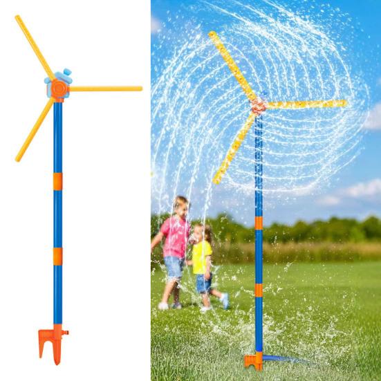 55" Windmill Water Sprinkler for Kids 360 Degree Spinning Splash Water Toy with 3 Blades Outdoor Backyard Summer Game for Boys Girls Dogs Garden