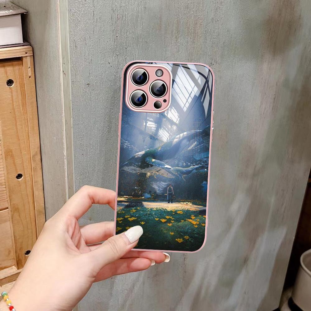 Whale Phone Case Tempered Glass For iphone 14 13 12 11 Pro Mini XS MAX 14Plus X XS XR Fundas