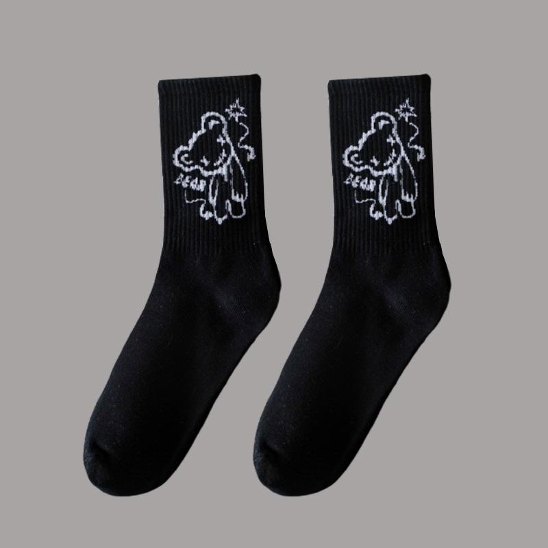 Grimace Large Size Women's Sports Socks Black and White Basketball Stockings Autumn and Winter Men's Medium Tube Socks