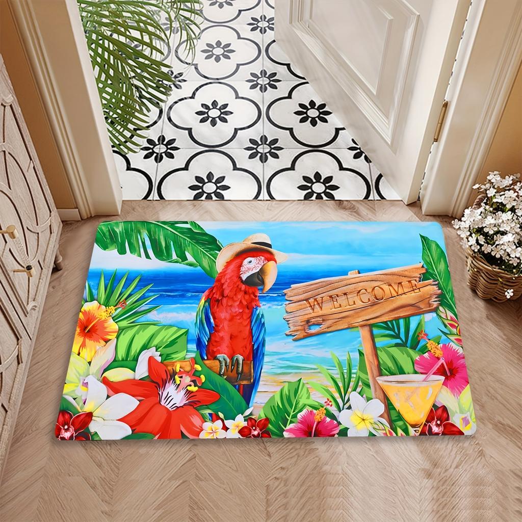 Tropical Paradise Doormat - Vibrant Parrot and Floral Design for Home Entrance, Perfect for Adding a Touch of Exotic Beauty