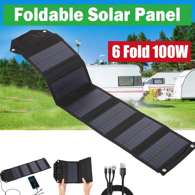100W 80W 60W Foldable USB Solar Panel Outdoor Folding Solar Cell Charger Mobile Power Bank Climbing Camping Hiking Phone Charger