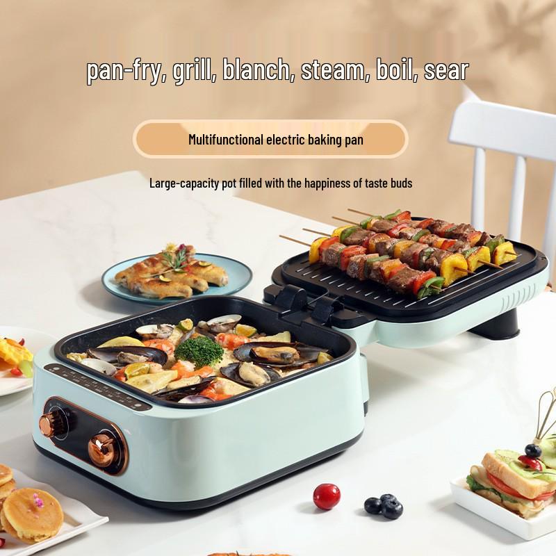 Multifunktionaler elektrischer Shabu-Shabu & Grill Crepe Maker: Doppelseitige Heizung, Großes Fassungsvermögen, Hochwertige Brat- und Grillpfanne.