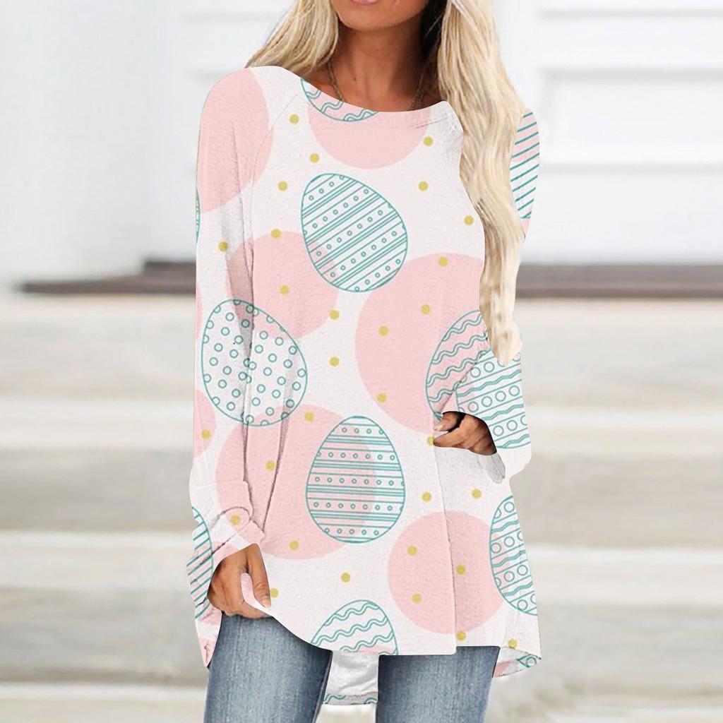 Round Neck 3D Rabbit Festival Printed Top Fashionable Casual Long Sleeved Women's T-shirts