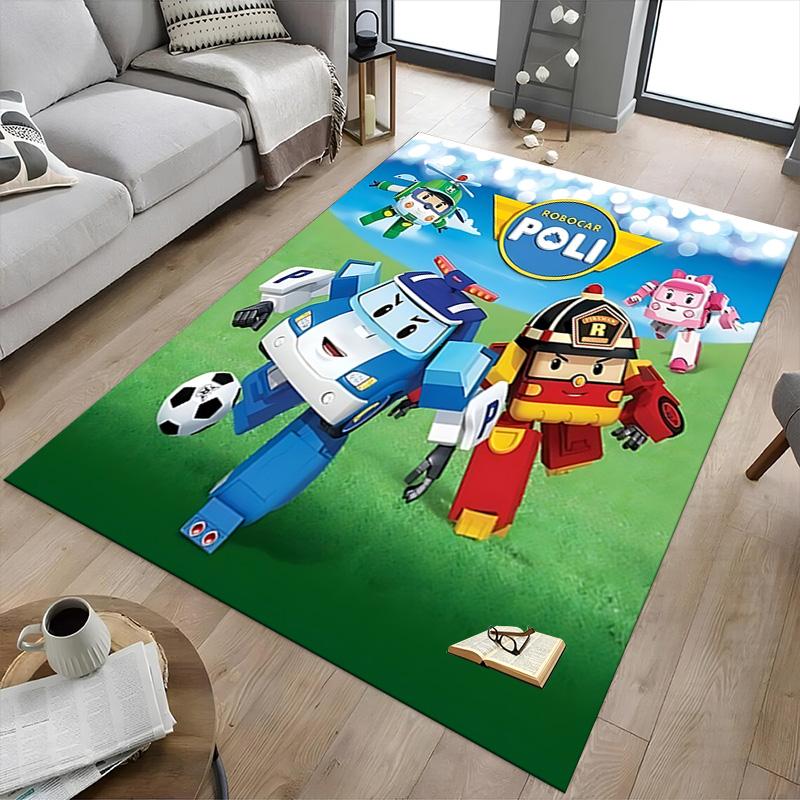 1pc Robocar Poli Adventure Carpet for Playroom Bedroom Living Room Sofa Home Decor,kids Game Area Rug Non-slip Floor Mat Y730153
