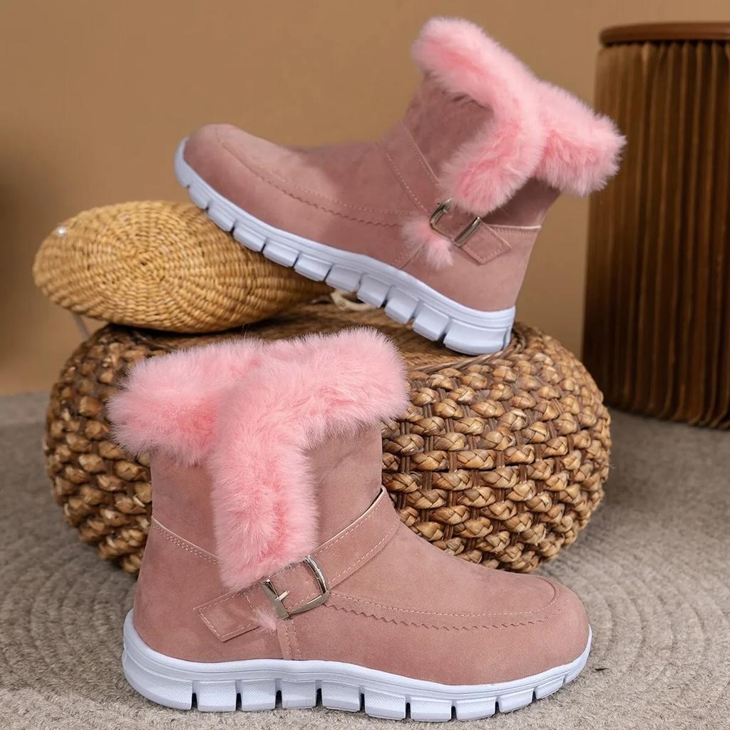 Fashion 2025Round Toe Plus Velvet Warm Side Zipper Casual Mid-calf Boots New Comfortable Fashionable Buckle Flat Snow Boots for Women