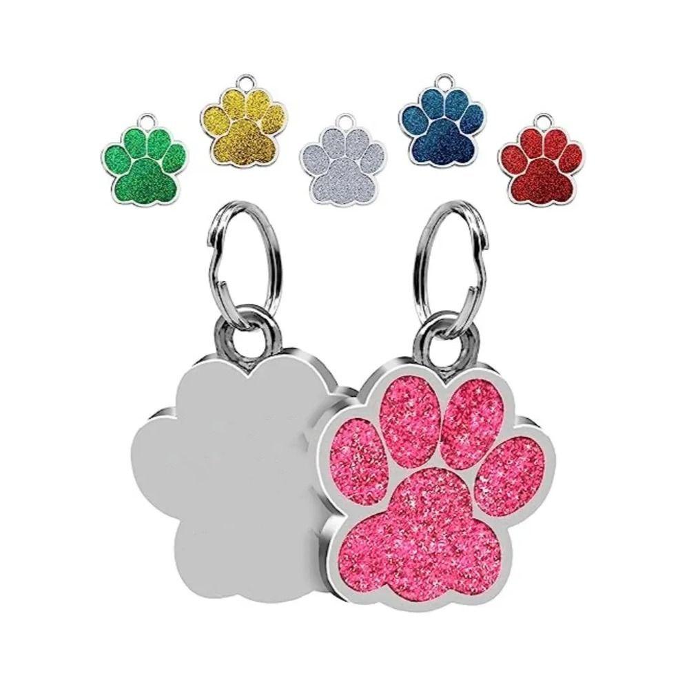 Cat Dog Paw Print Dog Cat Tags Anti-Lost Exquisite Pet Glitter Pendant with Hook Personalized Pet Collar Tag Pendant Kitten