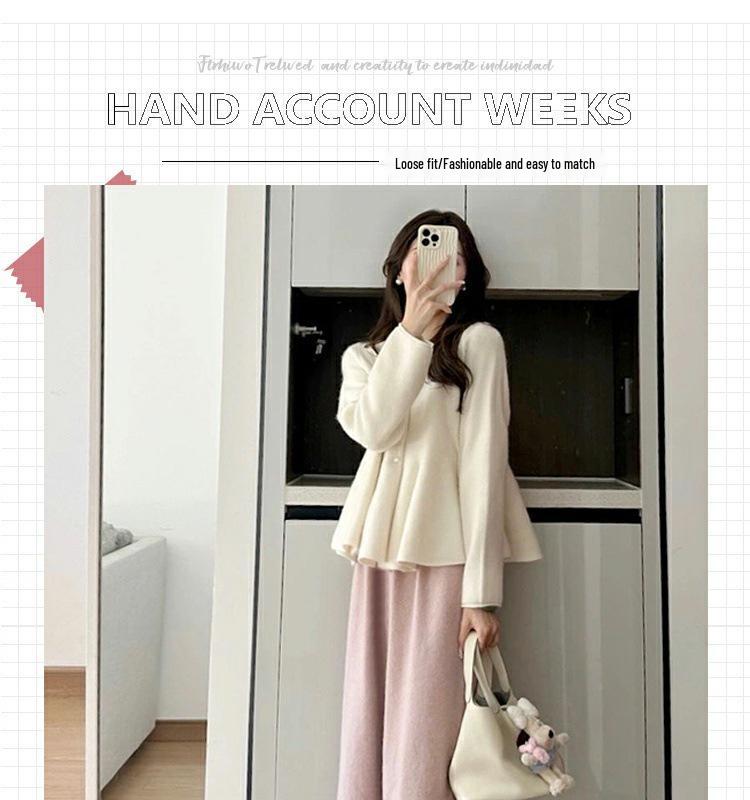 Set Pulover Tricotat Toamnă/Iarnă și Pantaloni Maternitate cu Picior Larg