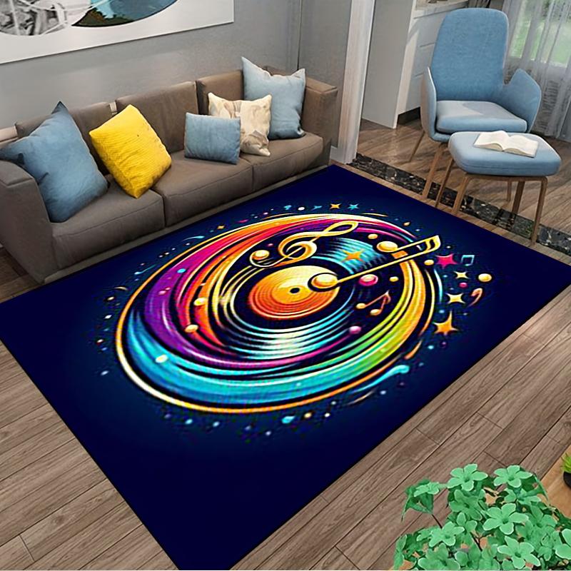 Music-Themed Carpet with Colorful Notes and Vinyl Record Design Suitable for use as an anti-slip for living room bedroom sofas