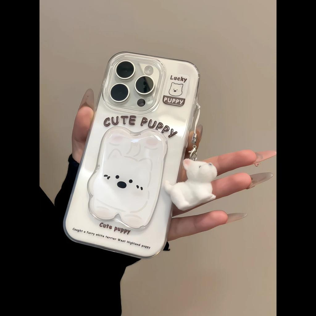 Cute three-dimensional West Highland patch for iPhone Apple 17pro mobile phone case 16 pendant 15IMD14 hard 13