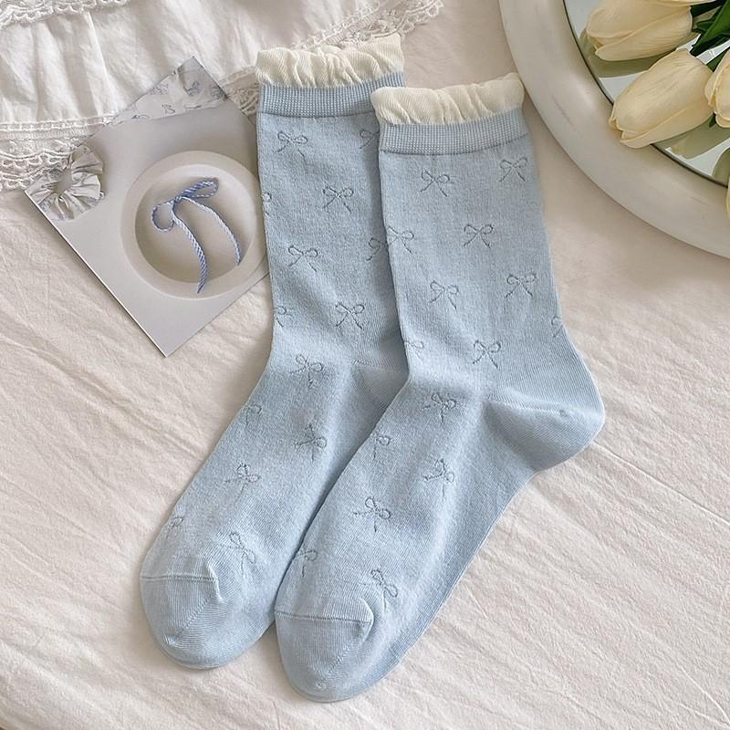 Lace Bubble Mouth Socks Pure Cotton Boneless Pile Socks Spring And Autumn Thin Cute Sweet Bow Tube Socks