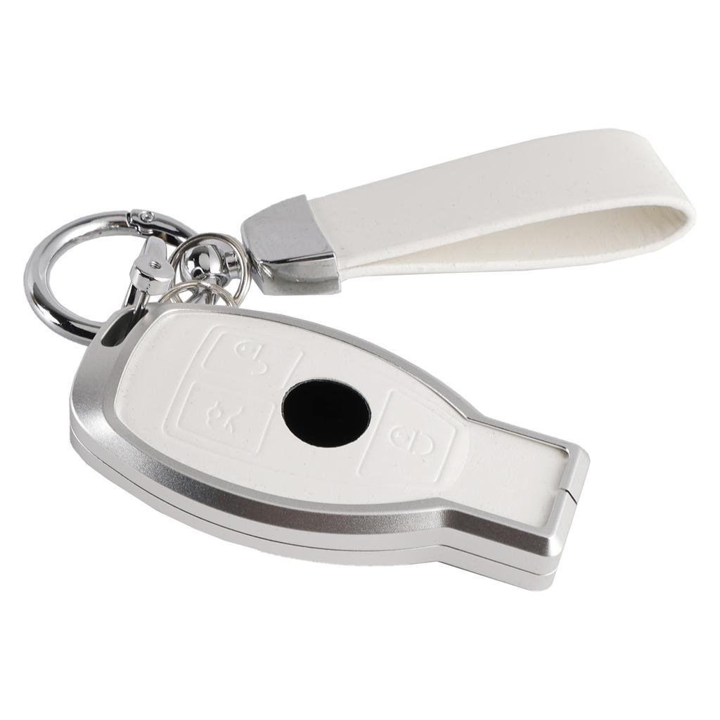 Leather Alloy Aluminum TPU Car Key White Case Cover For Benz GLC GLK CLS