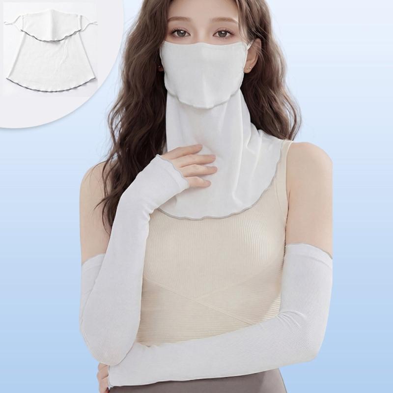 Ruffle Trim Face Cover for Women Sun Protections Half Face Mask with Neck Shielding for Outdoor Cycling Hiking Commuting