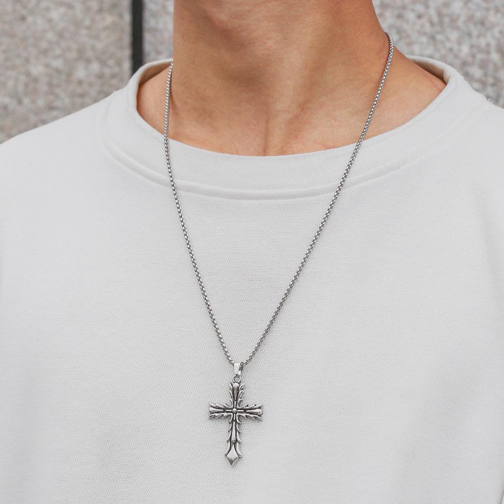 Popular new cross pendant necklace high quality fashion retro hip hop necklace long sweater chain