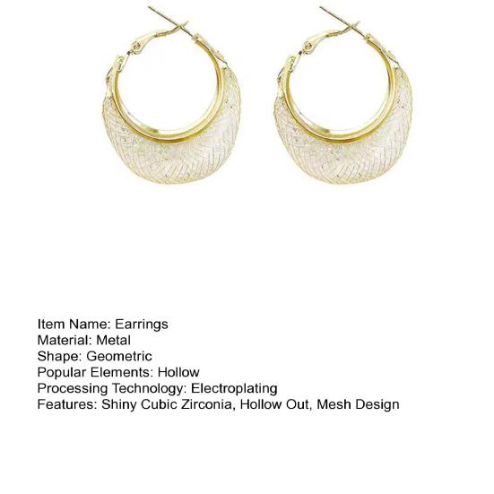 1 Paar Creolen für Damen, C-Form, ausgehöhltes Mesh-Design, glänzende Hängeohrringe aus Zirkonia