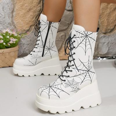Fall New Fashion Round Toe Platform Side Zip Front Lace-Up Anti-Slip Wear-Resistant Short Thigh Single Boot