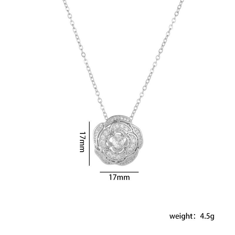Elegant Hollow Flower with Zircon Pendant Necklace Stainless Steel Chain Jewelry Gifts for Women Teen Girls