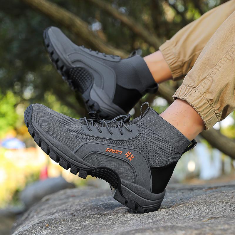 High-top Hiking Shoes Knitted Mesh Outdoor Sneakers Climbing Sports Shoes Breathable Anti-slip Trainers for Fishing Trekking Walking