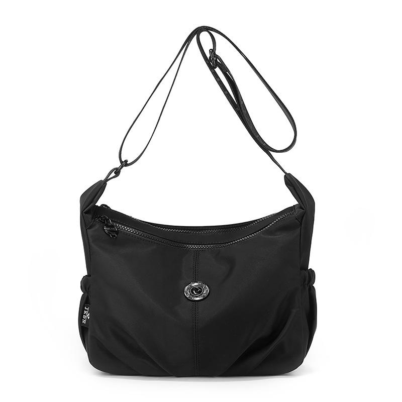 Elegant Slouch Shoulder Bag with Top Zip Closure Adjustable Strap Geometric Stitching and Smooth Nylon Fabric for Modern Daily Wear and Commuting
