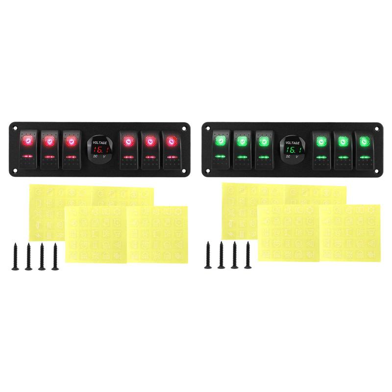 6 Gang Rocker Switch Panel, Voltmeter Premium Waterproof High Performance Versatile Voltage Display for Boats, SUV Cars,
