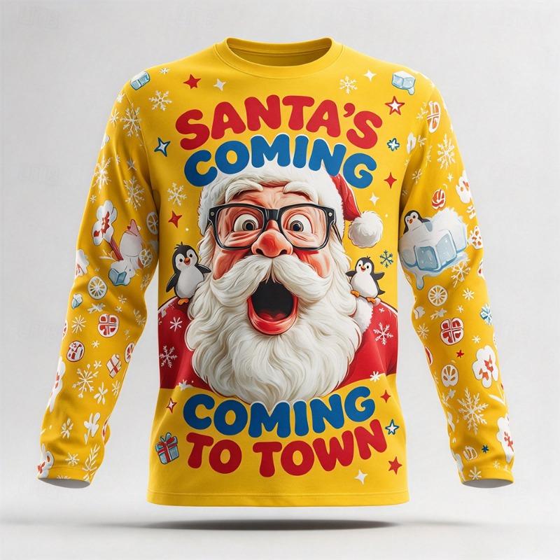 Autumn Winter Christmas Long Sleeved T-shirt Snowman Print Cotton Comfort Tees Funny Xmas Festival Party Top Casual Gift for Men
