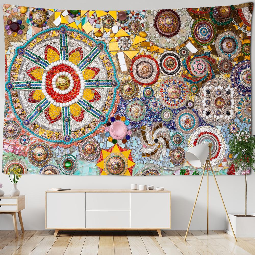 Tapiserie indiană boemă, agățată pe perete, tapiserie din țesătură cu mandala, jad 3D, boho, decor acasă, fundal pentru cameră de zi, pătură de pânză de perete