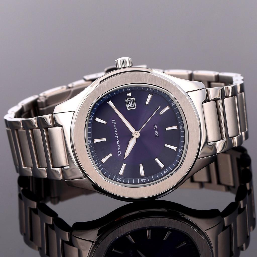 [Mauro Gerardi] MJ053-2 Men's Solar Watch with 3 Hands and Date, Silver