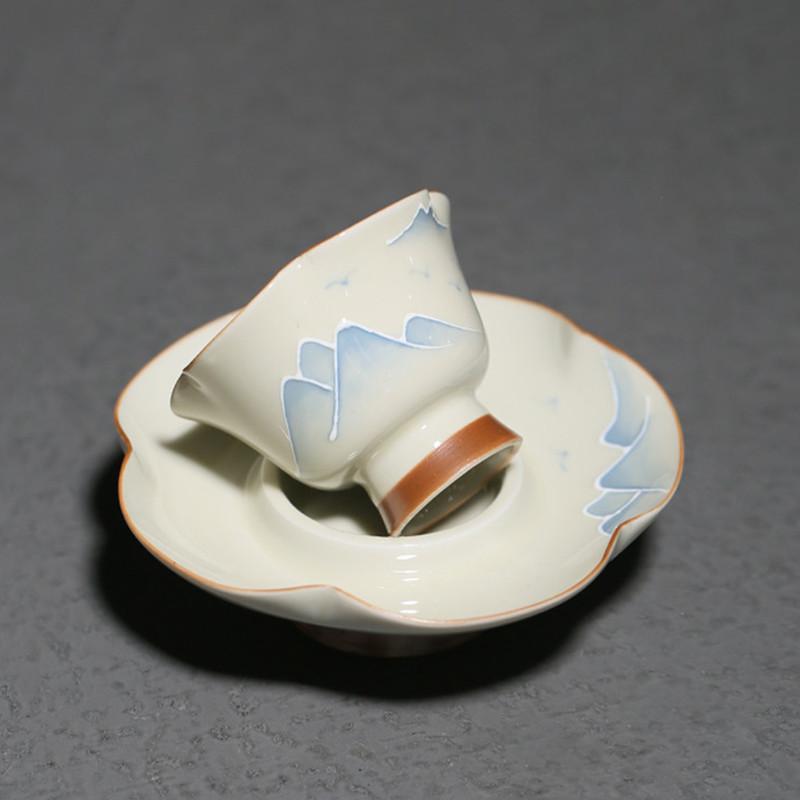 Chinese Ceramic Tea Cup with Coaster Hand-painted Landscape Tea Bowl Handmade Porcelain Teacup Travel Personal Teaware 40ml