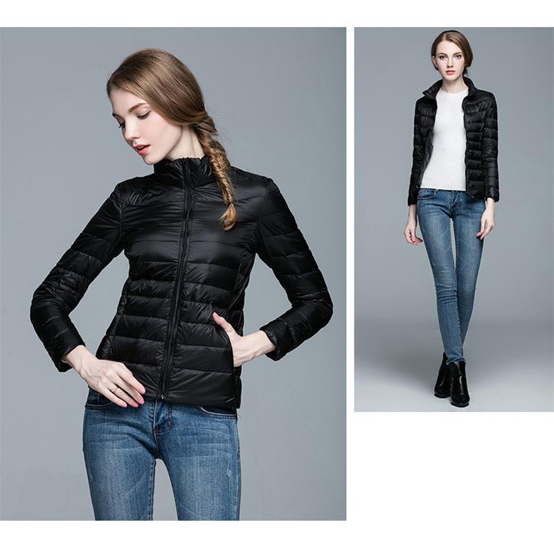 Women's Lightweight Long-Sleeve Water-Resistant Jacket Warm Slim Stand Up Collar Zipper Coat