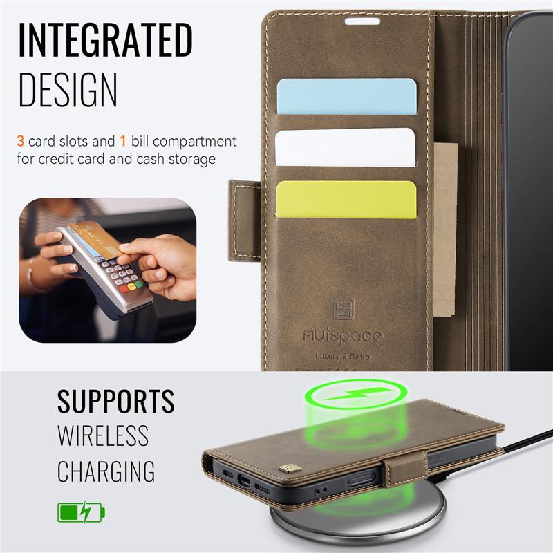 Magnetic Wireless Charging Leather Wallet Card Phone Case for iPhone 17E 5G 17 Air 16E 16 Pro Max 15 Plus 14 13 12 11 Flip Cover