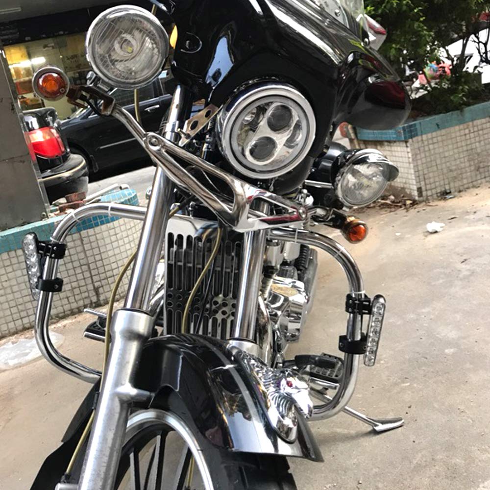 Silver 5-3/4" LED Motorcycle Headlight White Halo Ring with Headlight Housing Mount Bracket Compatible