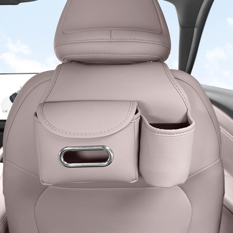 Car Headrest Storage Bag Leather Auto Backseat Hanging Tissue Water Cup Holder