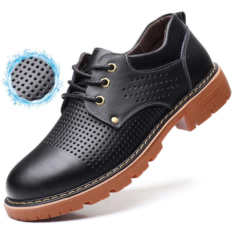 2024 Men's Fashion Leather Work Shoes Lace Up Casual Shoes Genuine Leather Male Student Skate Shoe Low Shoes Zapatos De Hombre