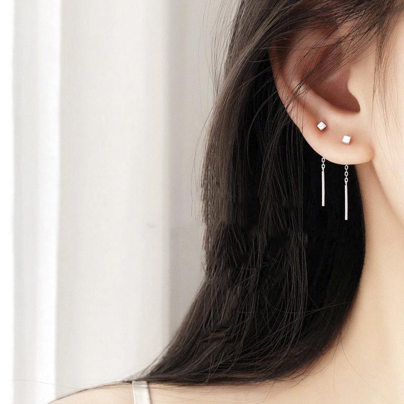 Korean Dangle Earring Geometric block Round Long Tassel Bar Drop Earrings For Women Minimalism Ear Line Kpop Jewelry Gift