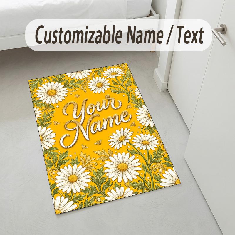 Floral Theme Soft Crystal Velvet Rug Custom Name & Text Print Non Slip Floor Rug for Bedroom Living Room